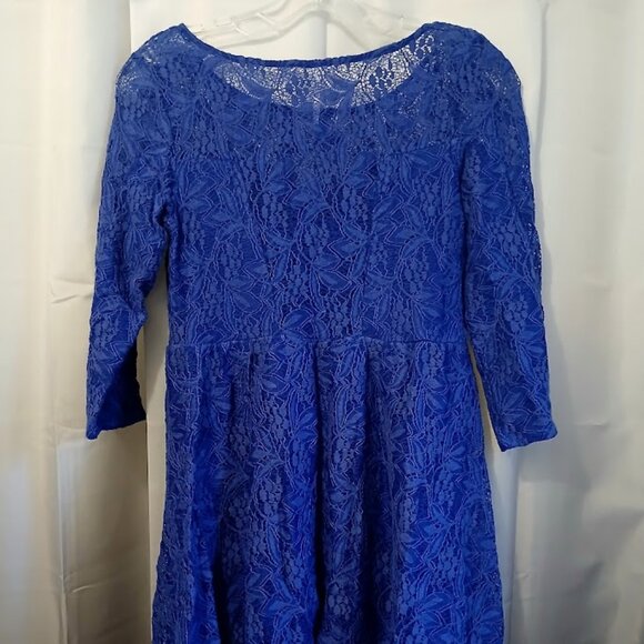 FREE PEOPLE Lace Layered Dress Fit & Flare XS Vibrant  Blue 3/4 sleeve Knee leng - Picture 6 of 8